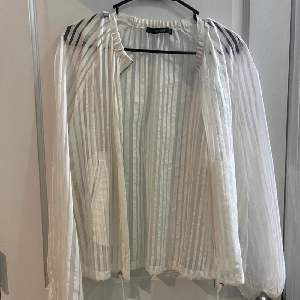 Zara White Sheer Striped Women's Top